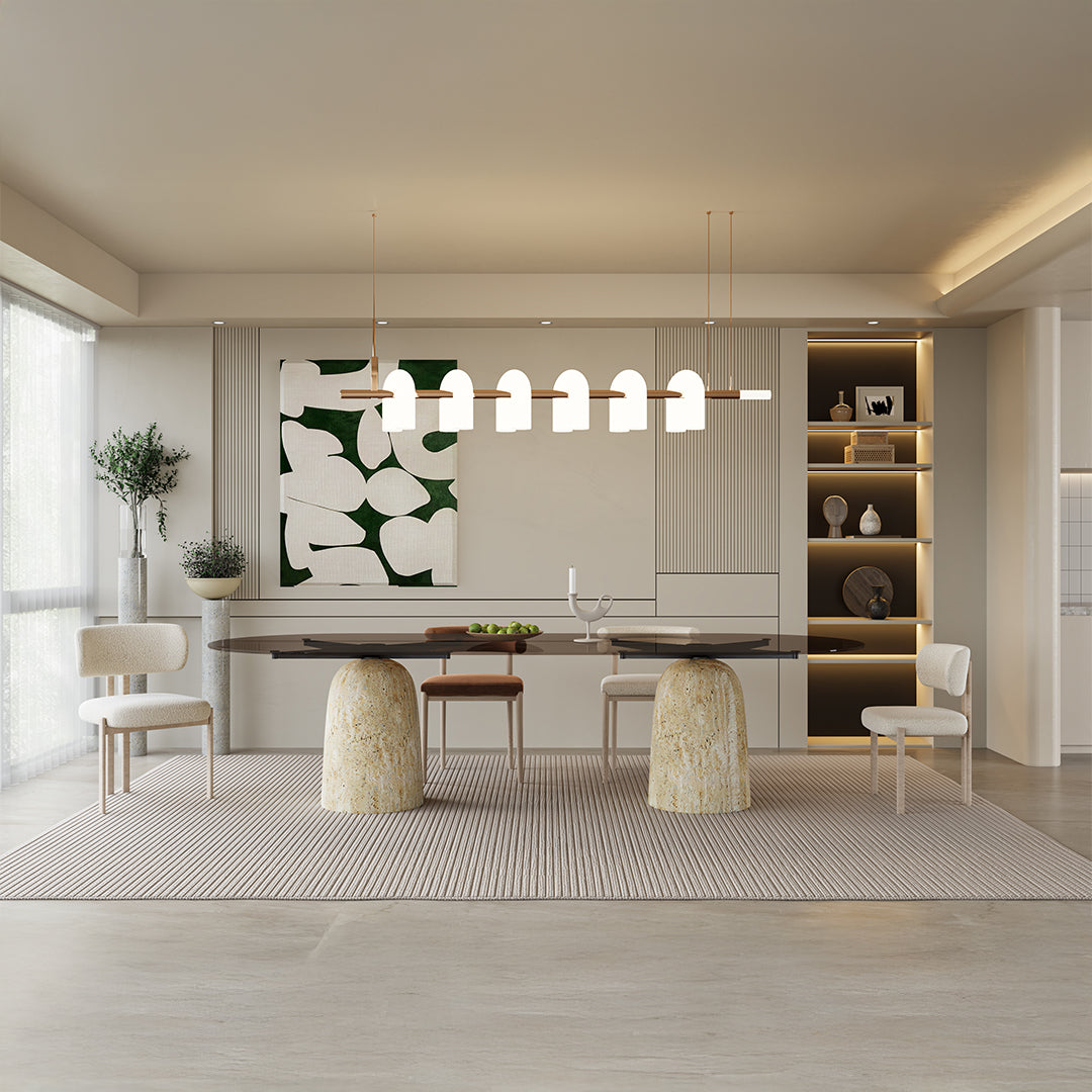 Panorama Glass/Travertine 300cm Dining Table – EB11DT