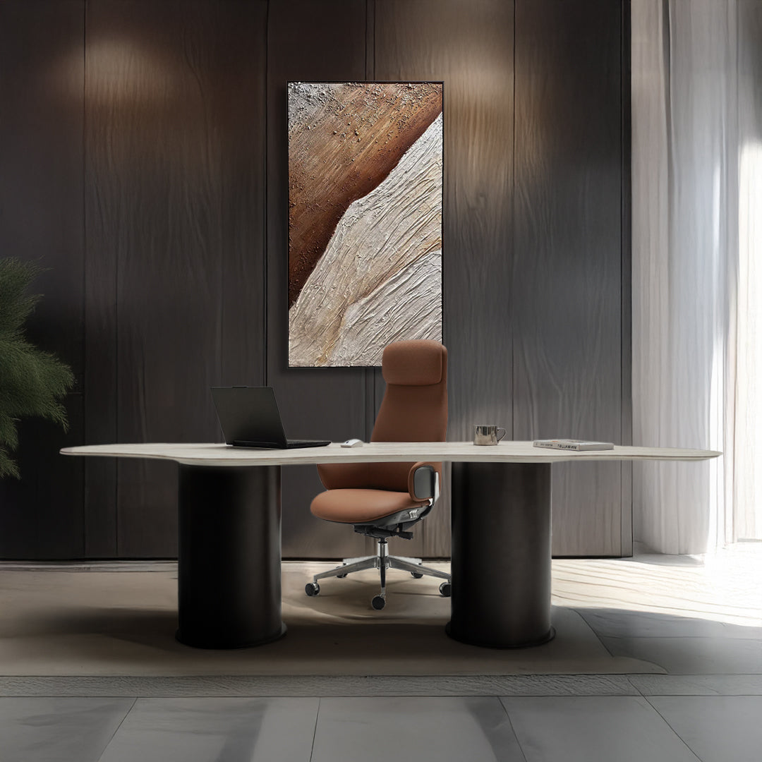 White Travertine Office Desk/Dining Table ST534