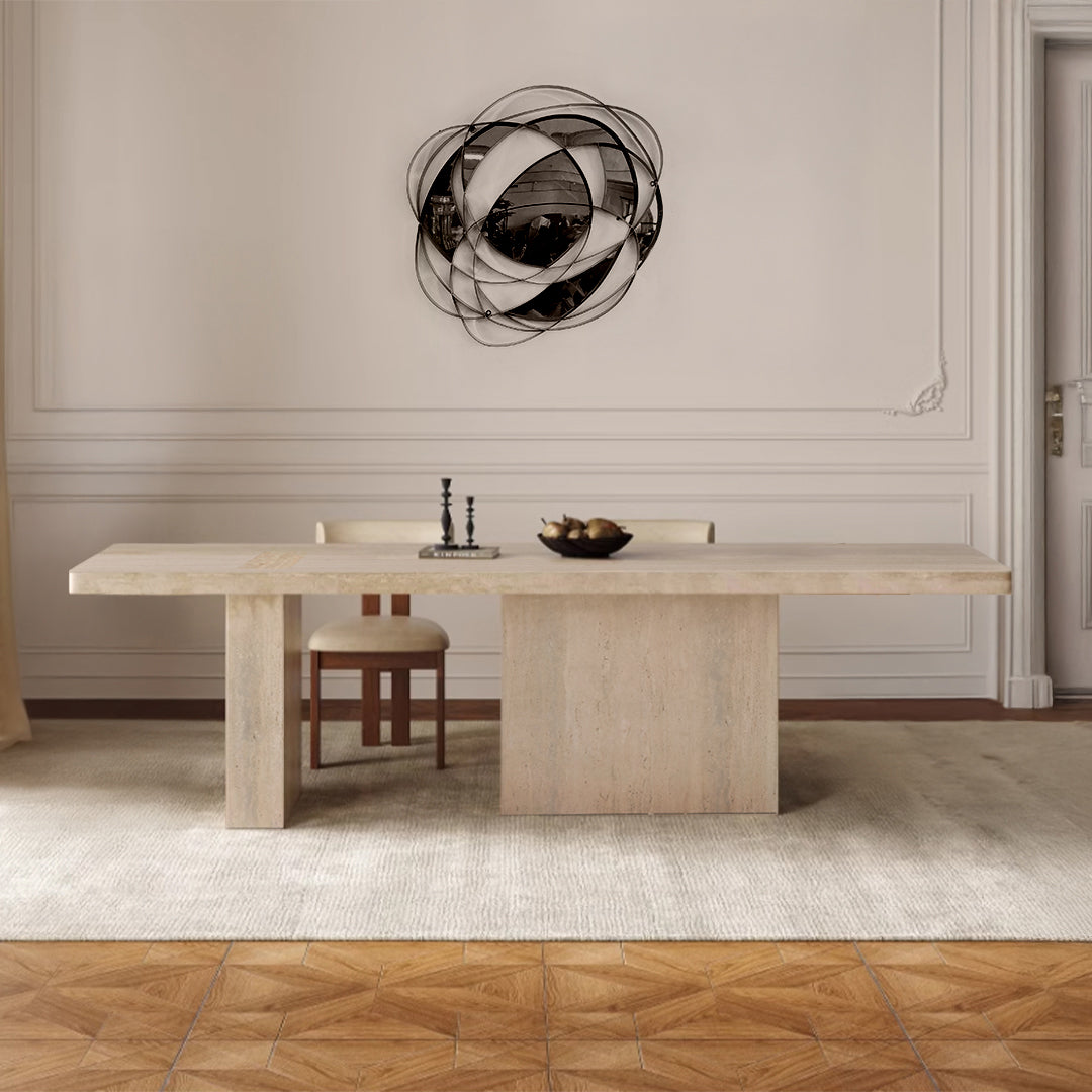 Athens Dining Table With Wooden Top & Travertine Base – EB01DT